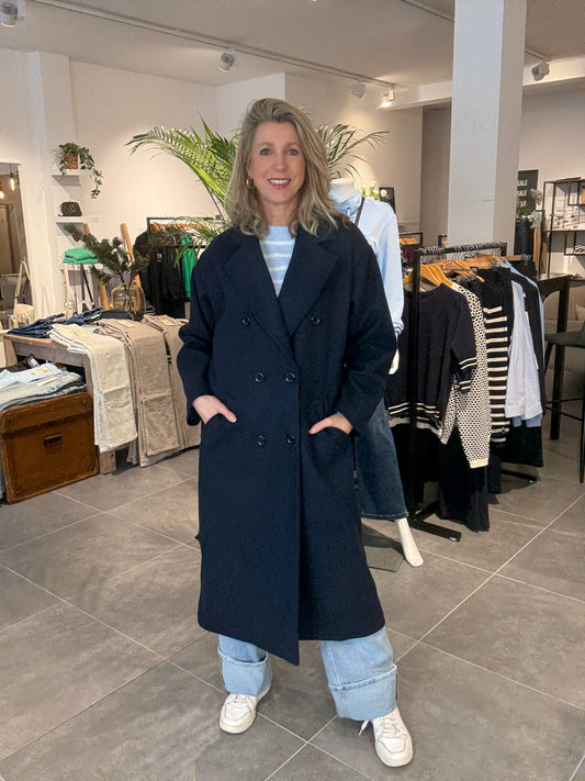 Biba mantel lang donkerblauw