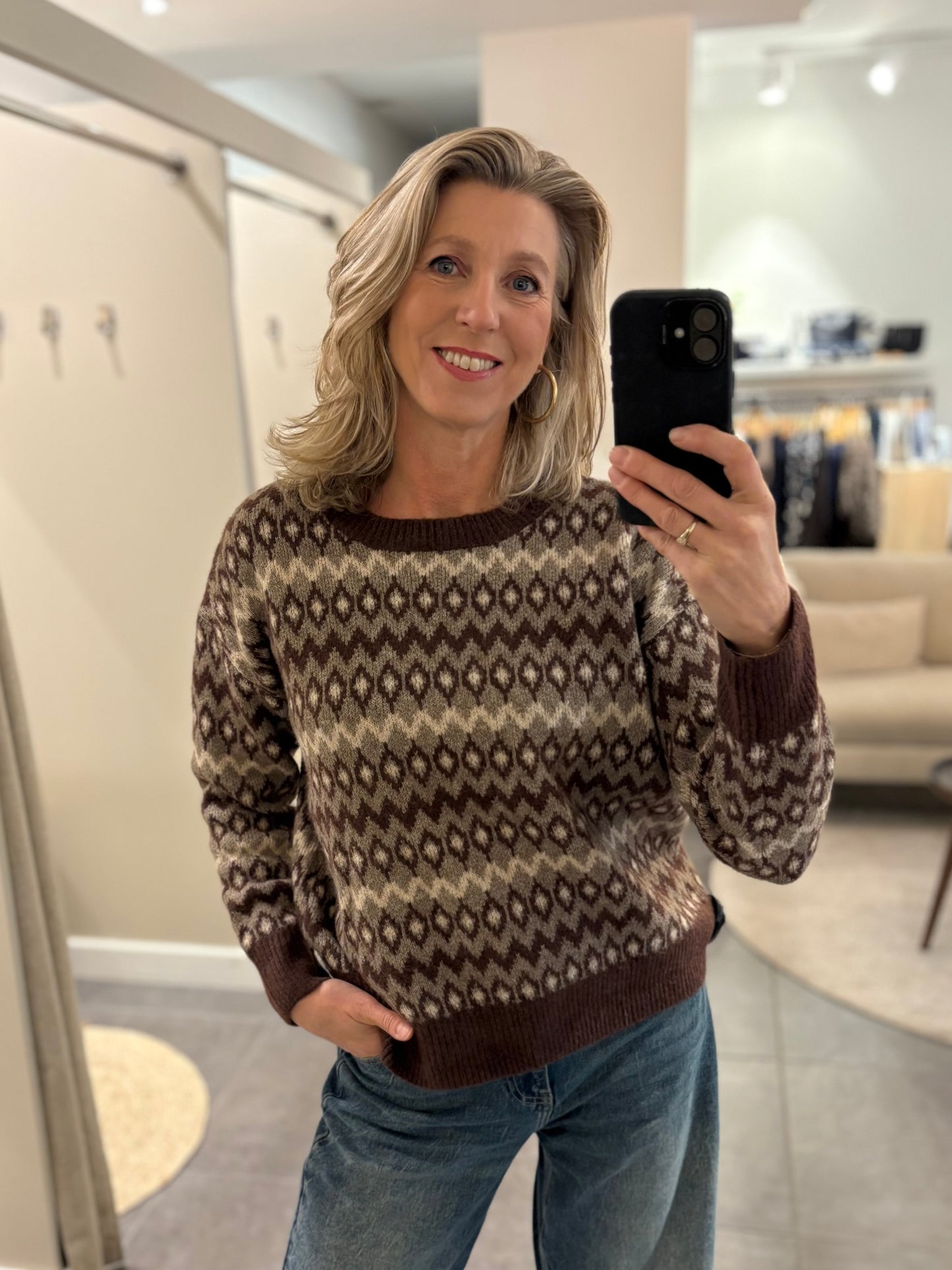Golden Live Fair Isle trui bruin melange
