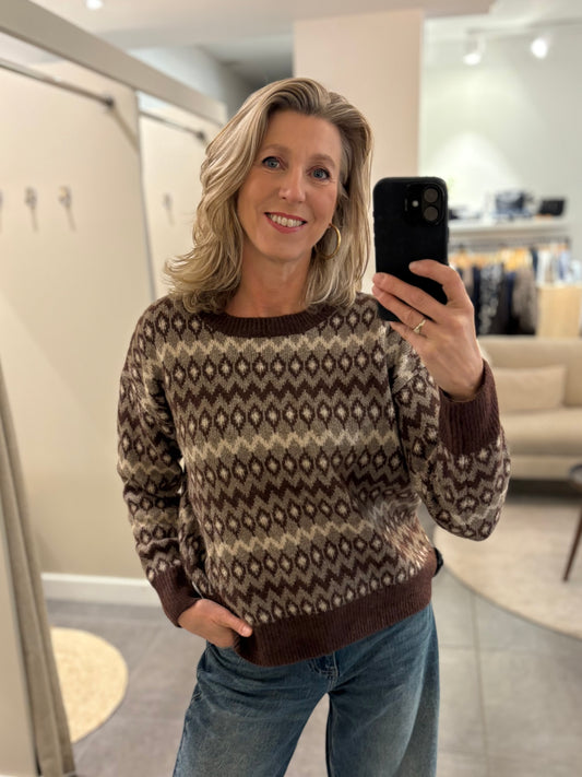 Golden Live Fair Isle trui bruin melange