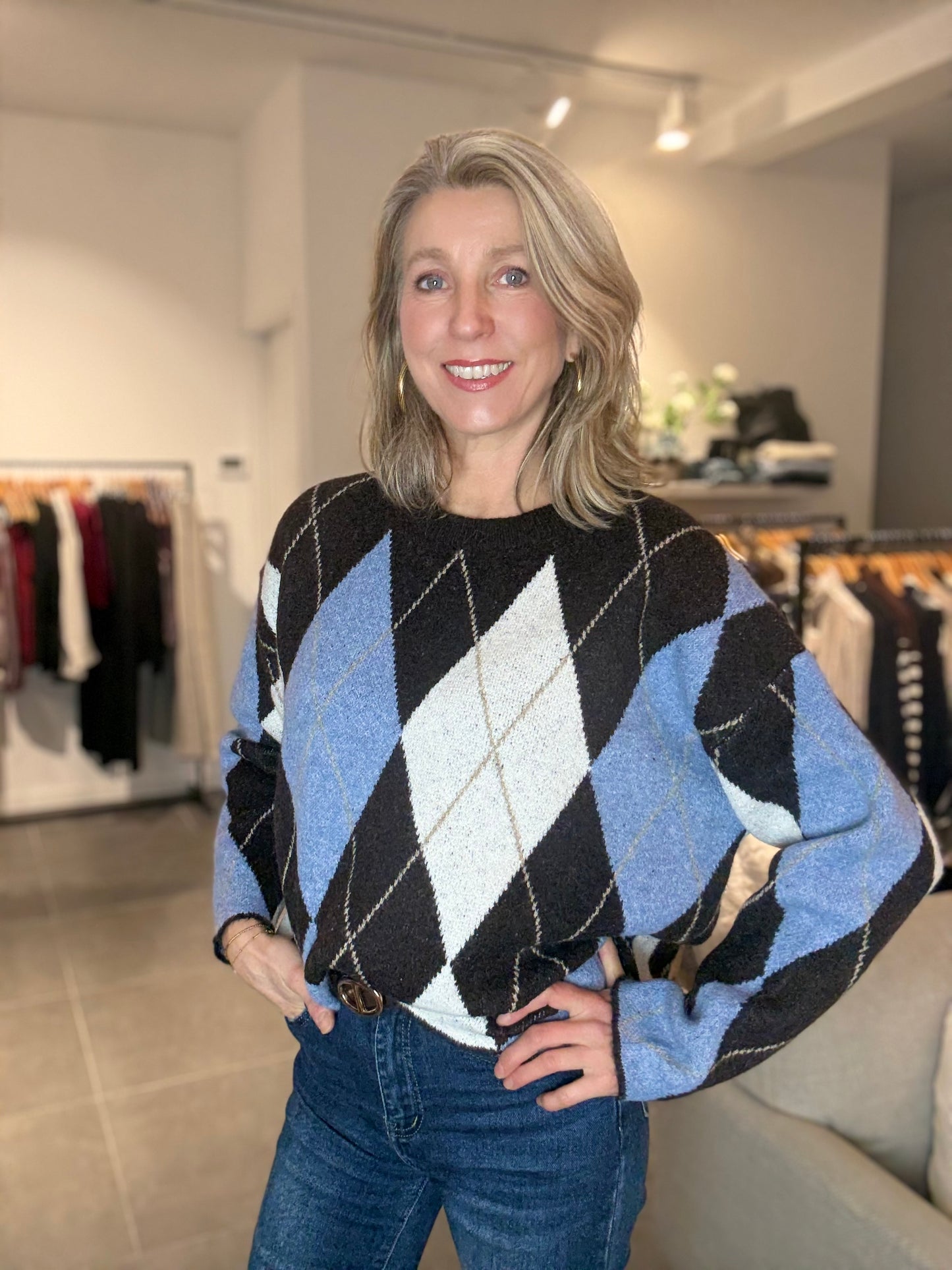 Exquiss's trui ruit blauw/bruin