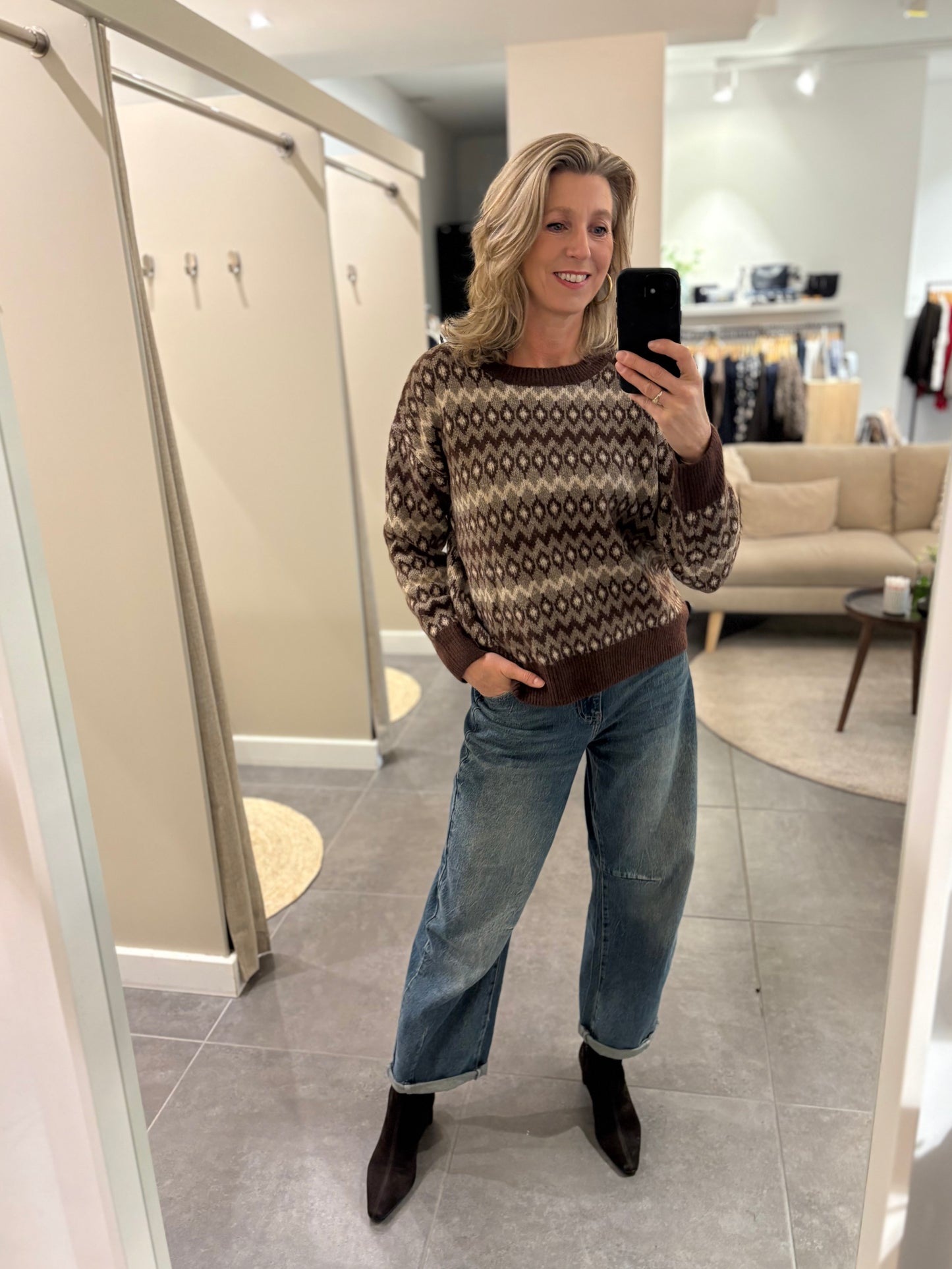 Golden Live Fair Isle trui bruin melange