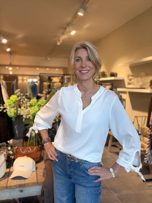 CS The Label blouse met V-hals en knoopsluiting, offwhite, lange mouwen