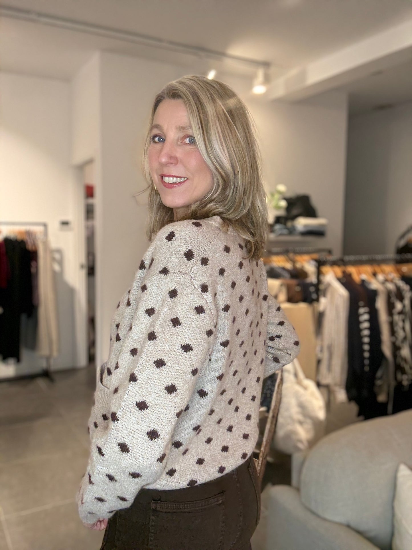 Emma Ella vest stip beige/bruin