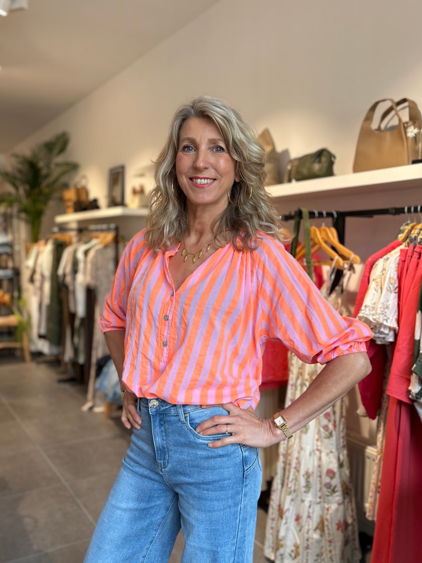 HL blouse pink/orange stripe