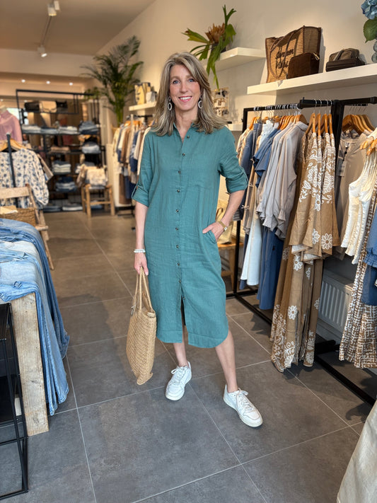 Freequent jurk Lava linnen dark forest