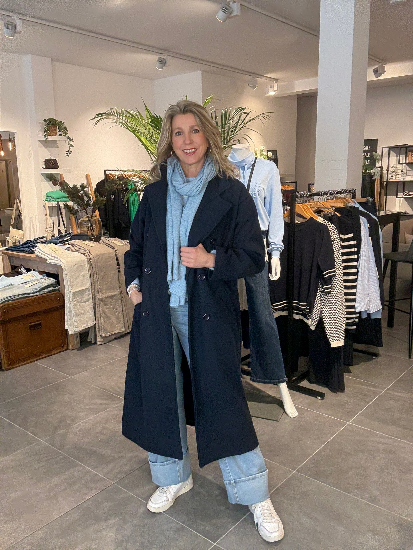 Biba mantel lang donkerblauw