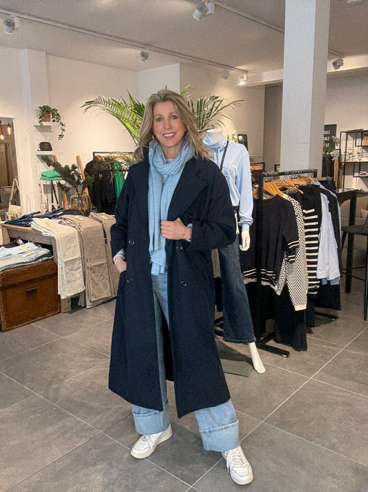 Biba mantel lang donkerblauw