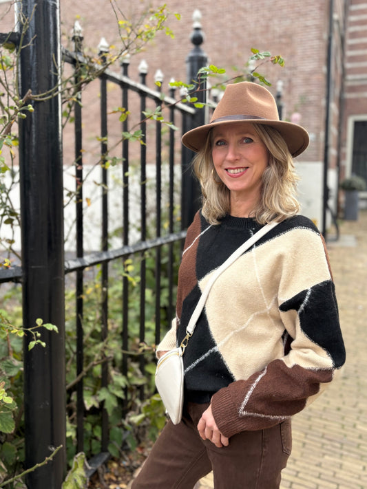 Kilky trui ruit bruin/zwart/zand