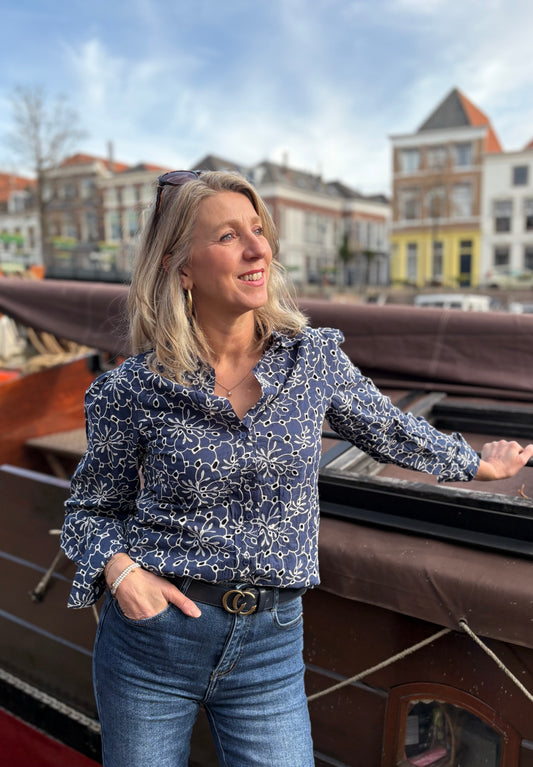 C&S blouse Louisa midnight blue/offwhite