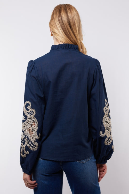 C&S blouse Lisanne midnight blue/sand