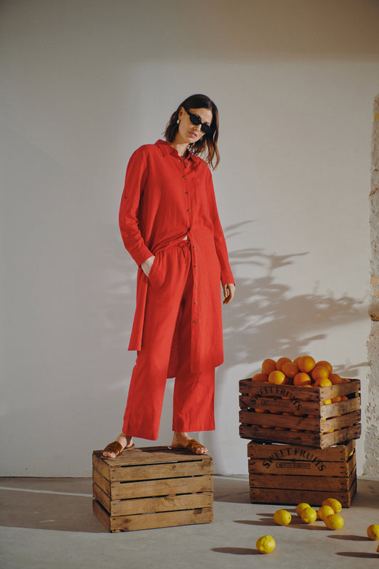 Freequent jurk Lava linnen true red