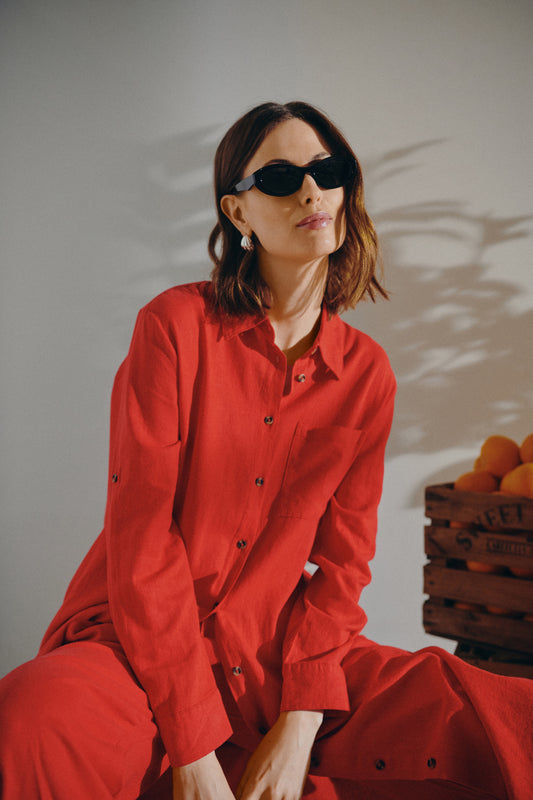 Freequent jurk Lava linnen true red