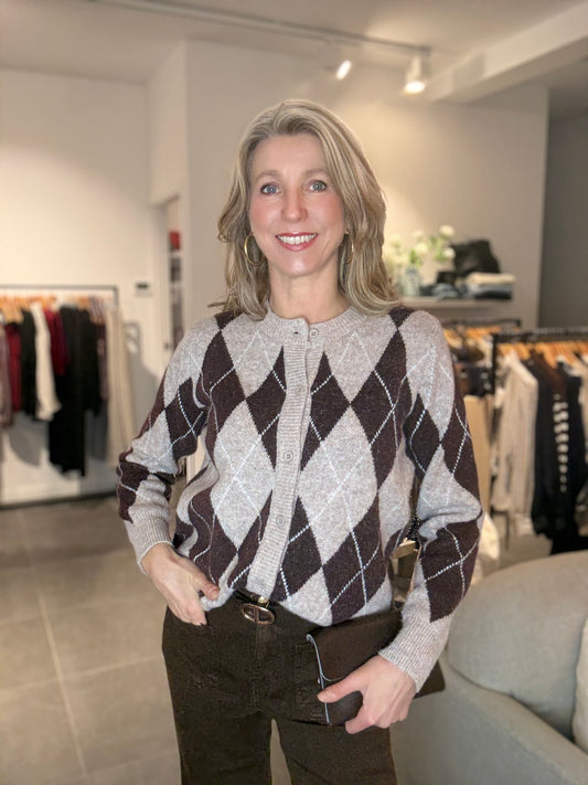 Laetitia Mem vest ruit bruin/beige