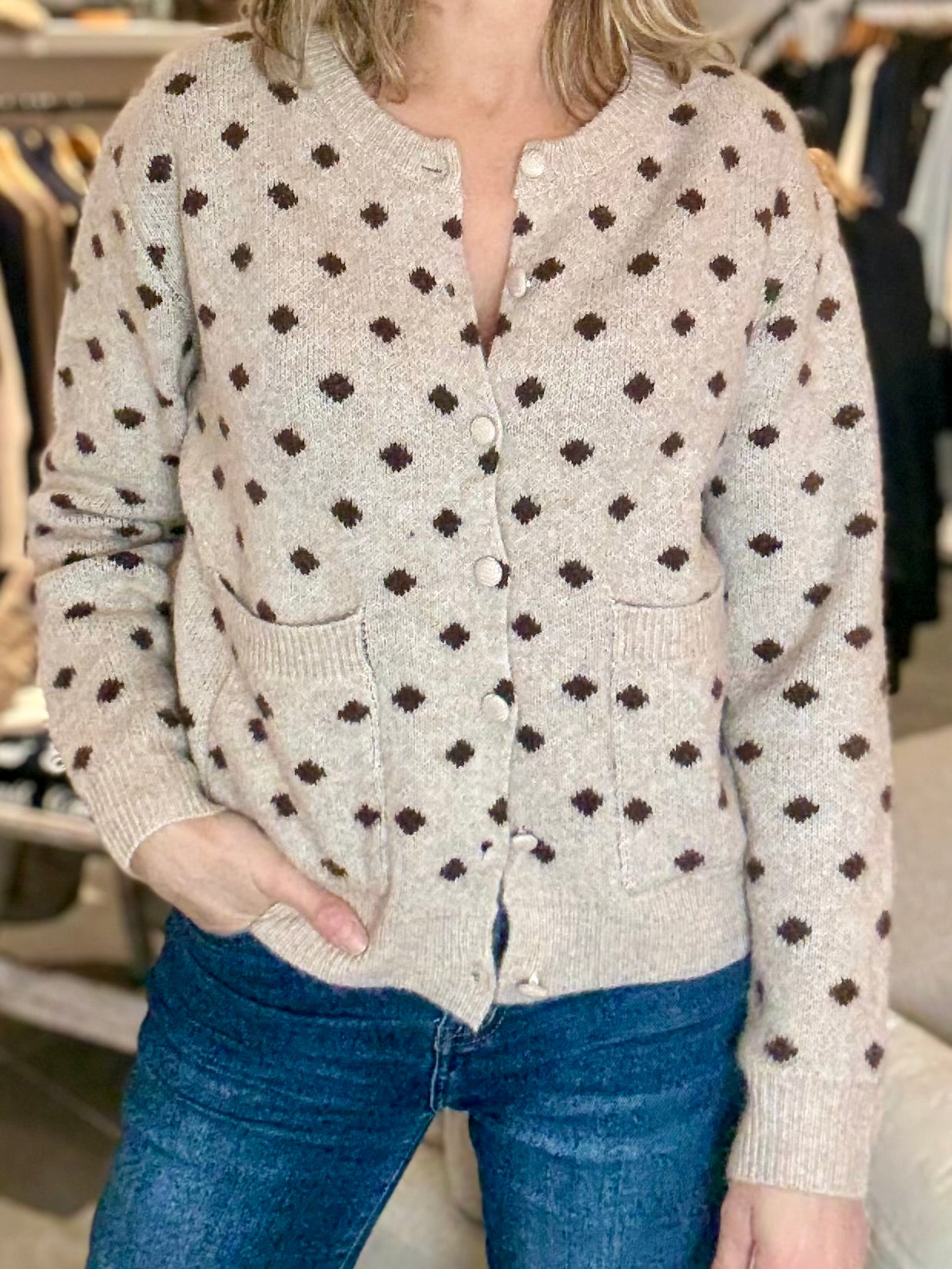 Emma Ella vest stip beige/bruin