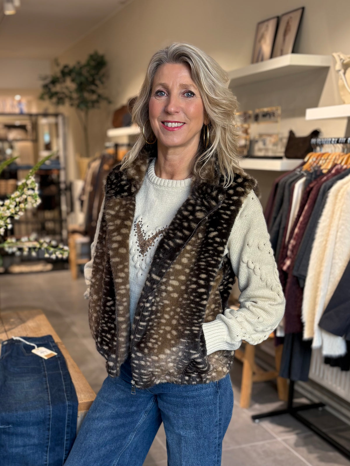 Mar & Co gilet imitatiebont bambi bruin/zand