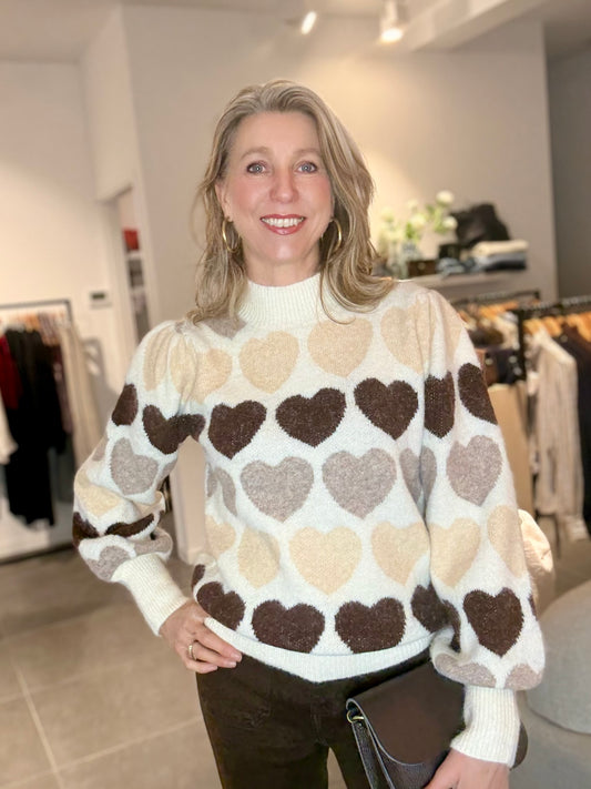 Chic & Jeune trui hartjes zand/bruin/beige