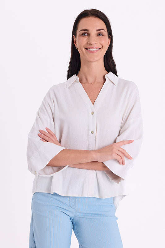Freequent blouse Lava linnen brilliant white