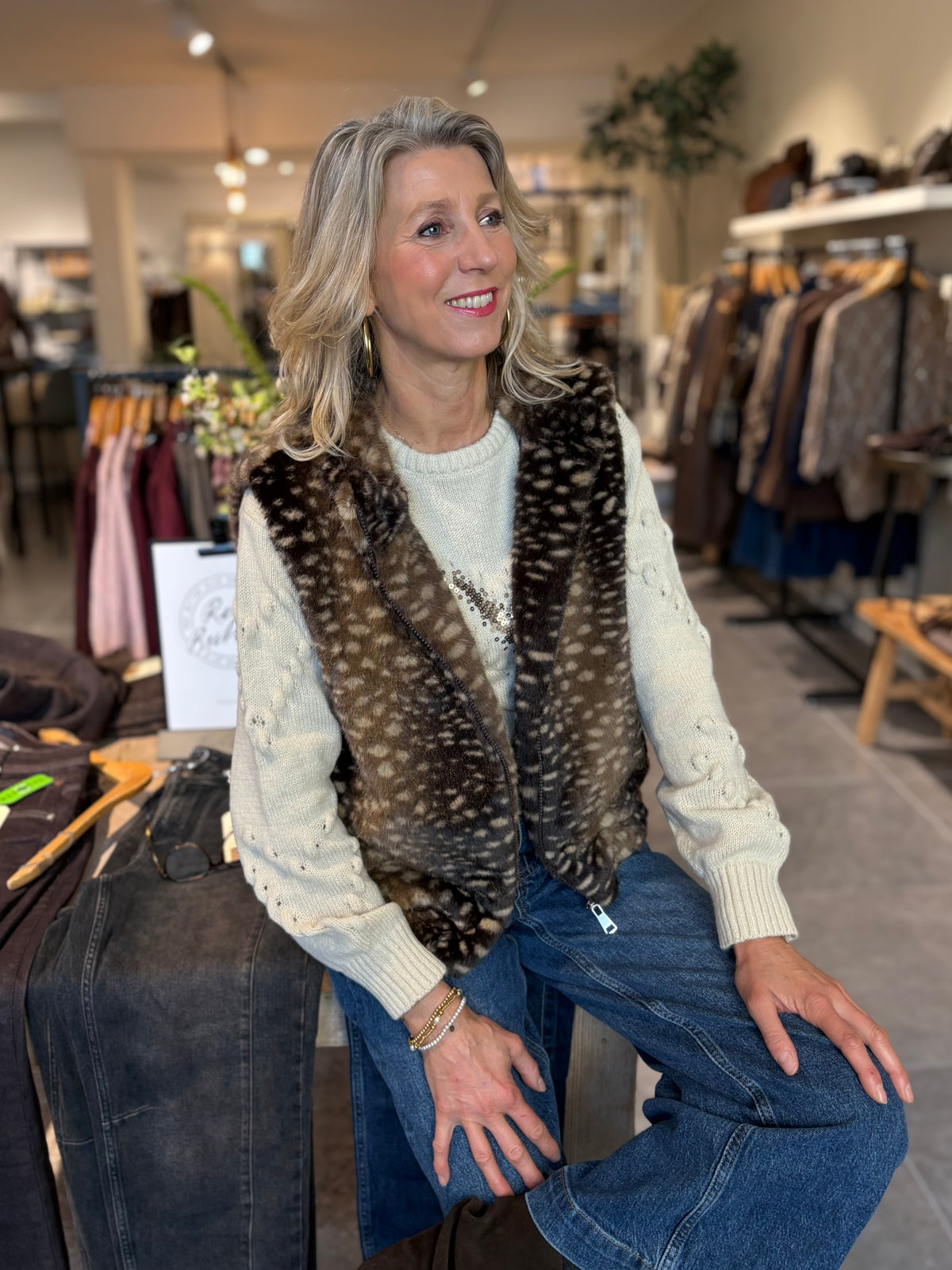 Mar & Co gilet imitatiebont bambi bruin/zand