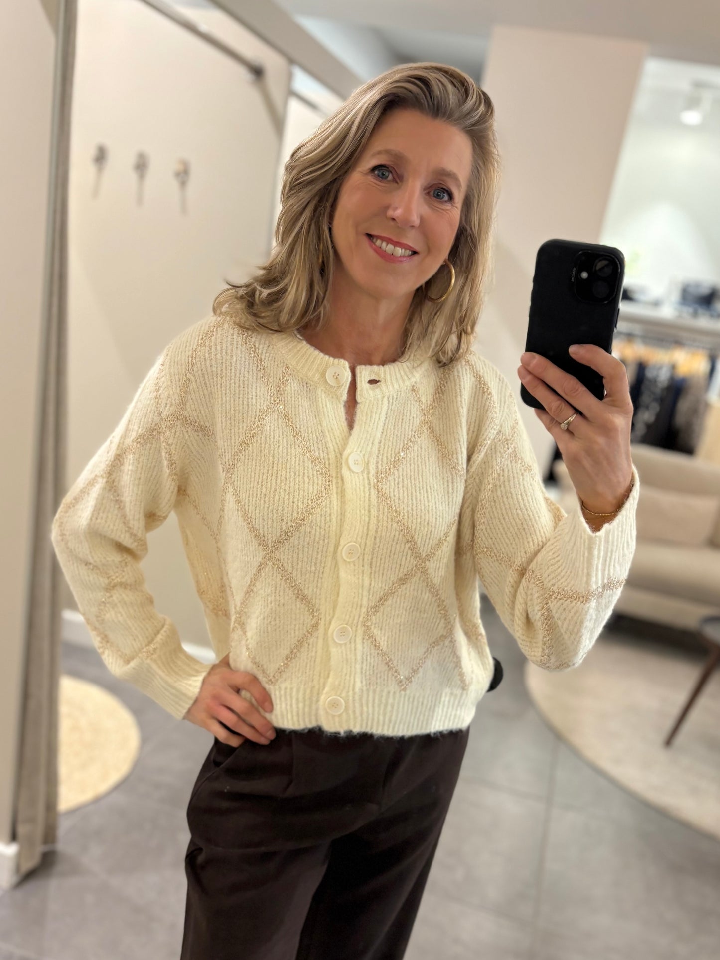 Myraclex vest sparkle ruit ecru/brons