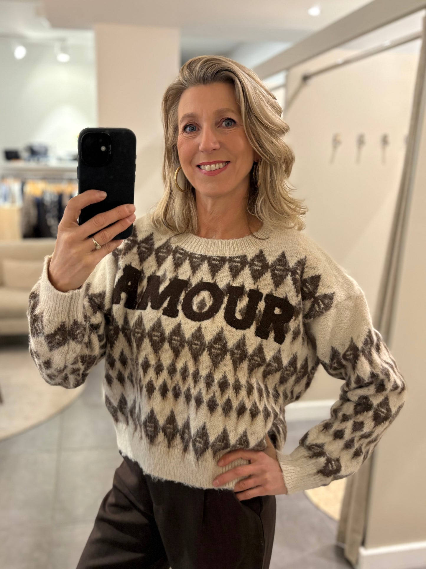 Jubylee Noorse trui Amour bruin/beige