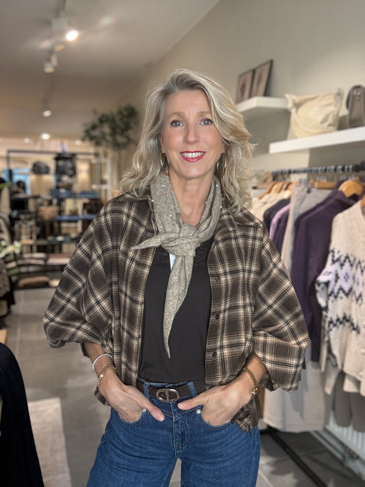 Savinni blouse Flanel ruit bruin/beige