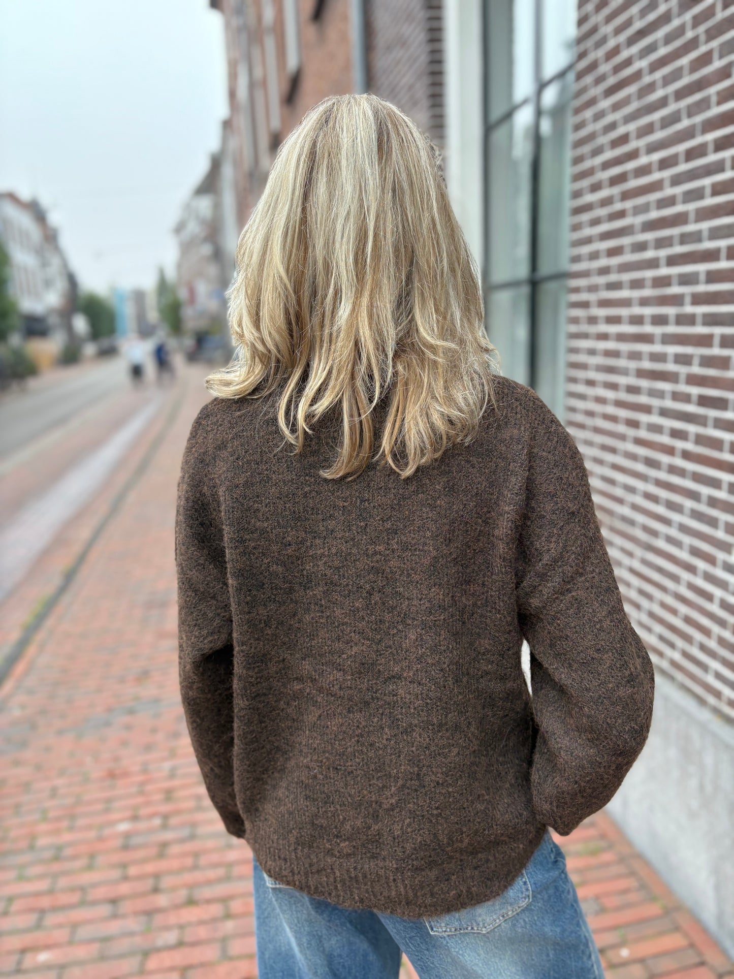 J'aime Olyto trui bloem applicatie bruin/ecru/lichtzand