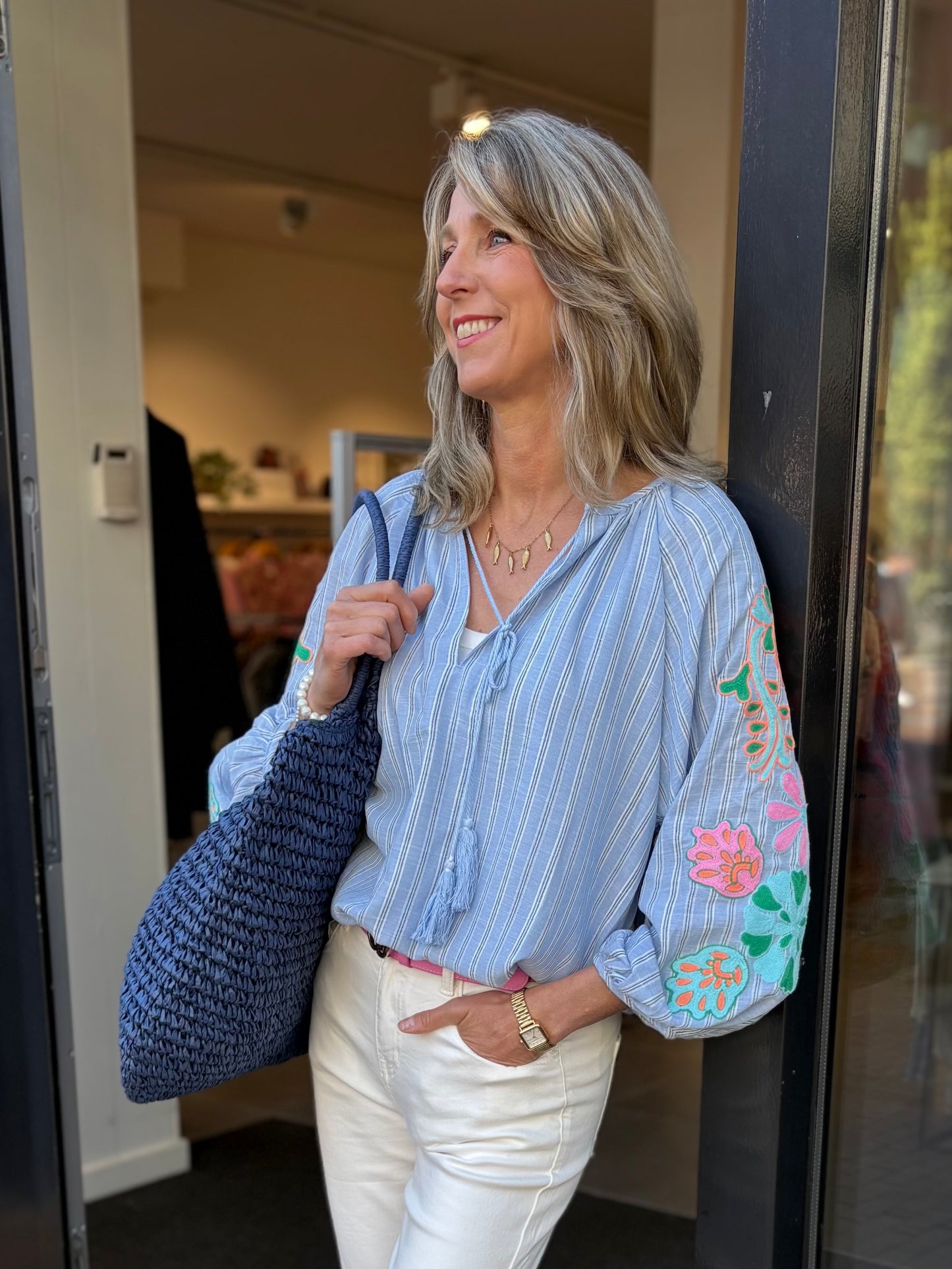 JS Millenium blouse streep/bloem borduur