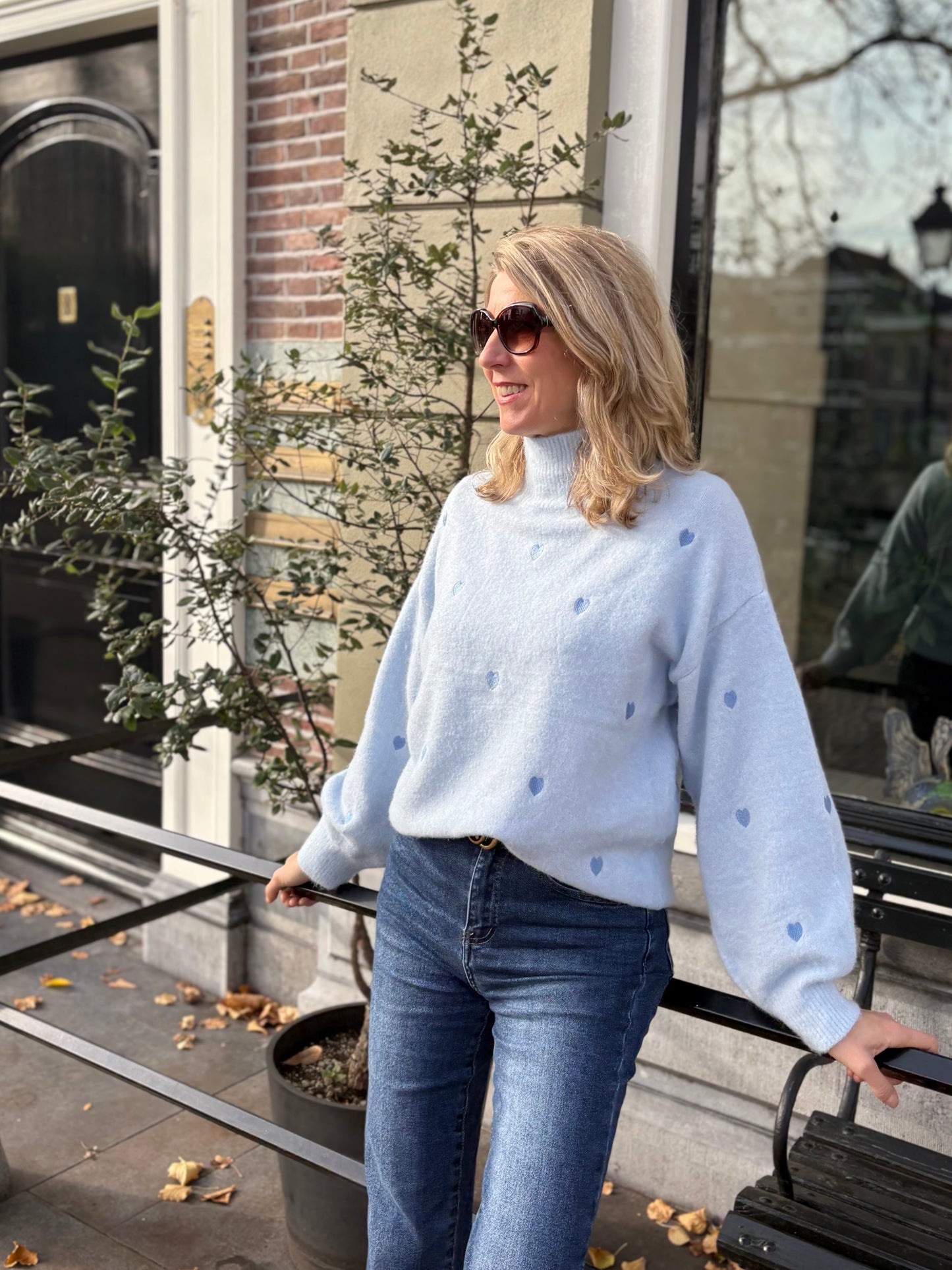 By Clara trui col hartjes lichtblauw