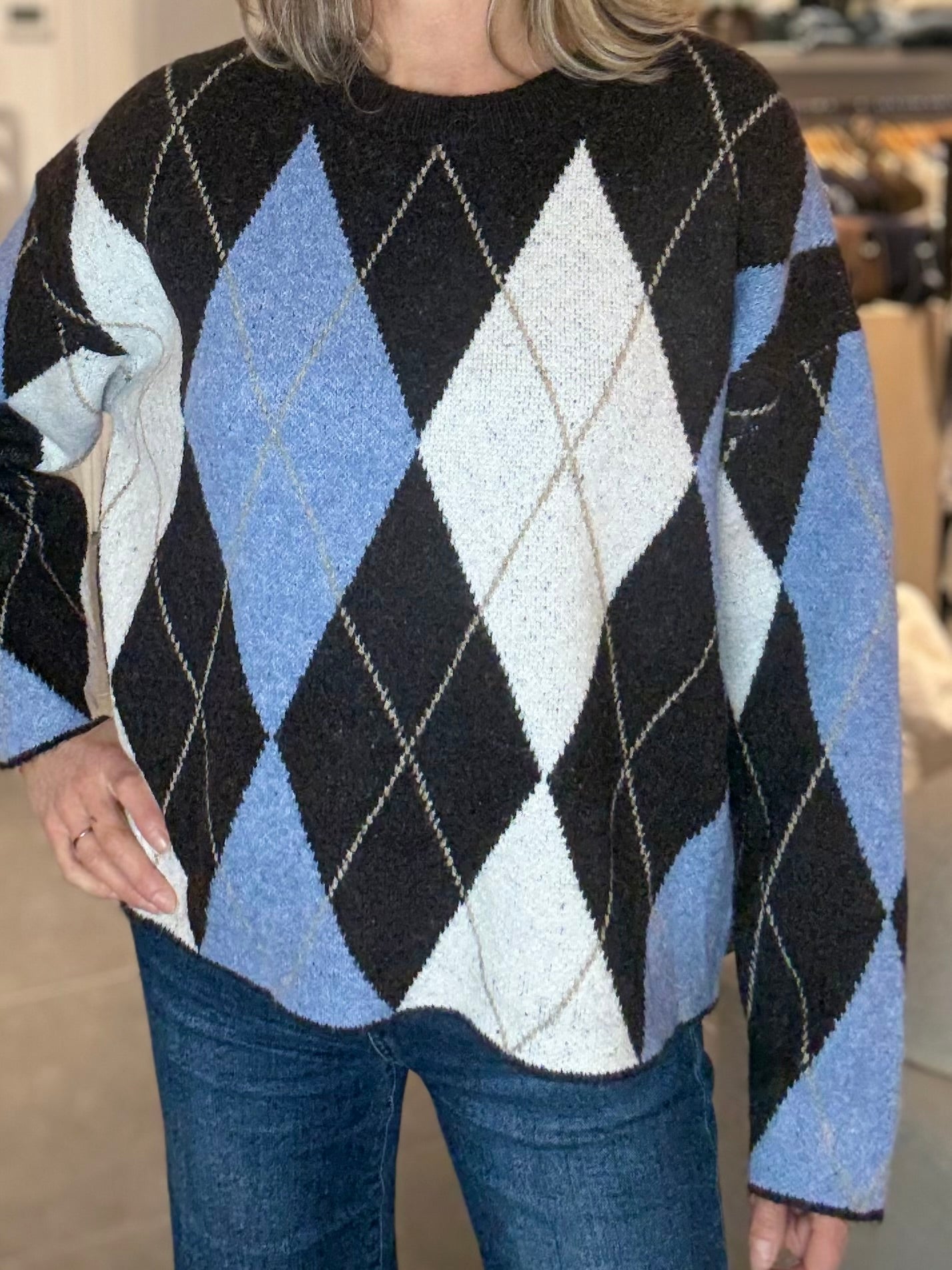 Exquiss's trui ruit blauw/bruin