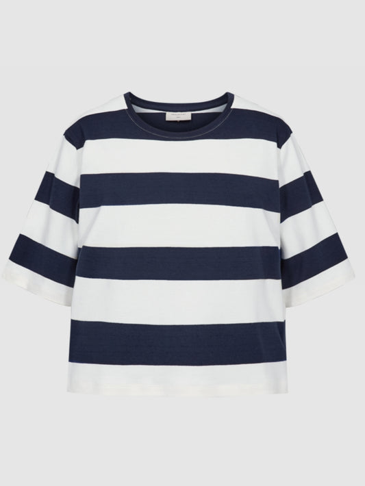 T-shirt met brede streep in offwhite met donkerblauw van Freequent