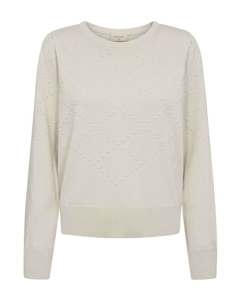 Katoenen trui met ingebreid patroon en lange mouwen in lichtzand