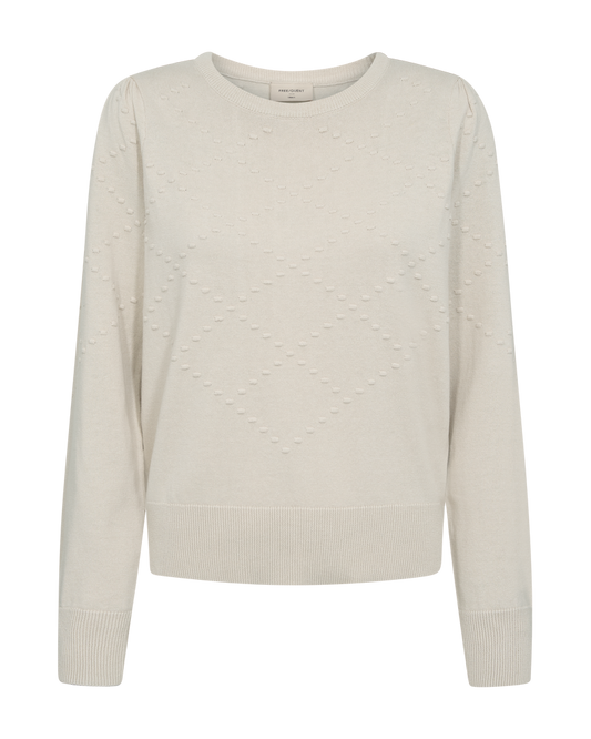 Katoenen trui met ingebreid patroon en lange mouwen in lichtzand