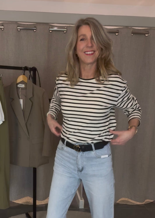 Drôle de Copine longsleeve streep creme/zwart