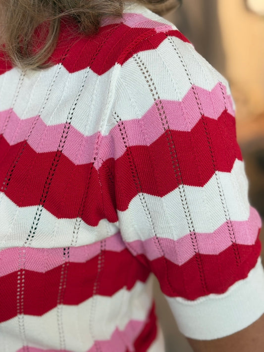 By Clara trui zigzag roze/rood/wit