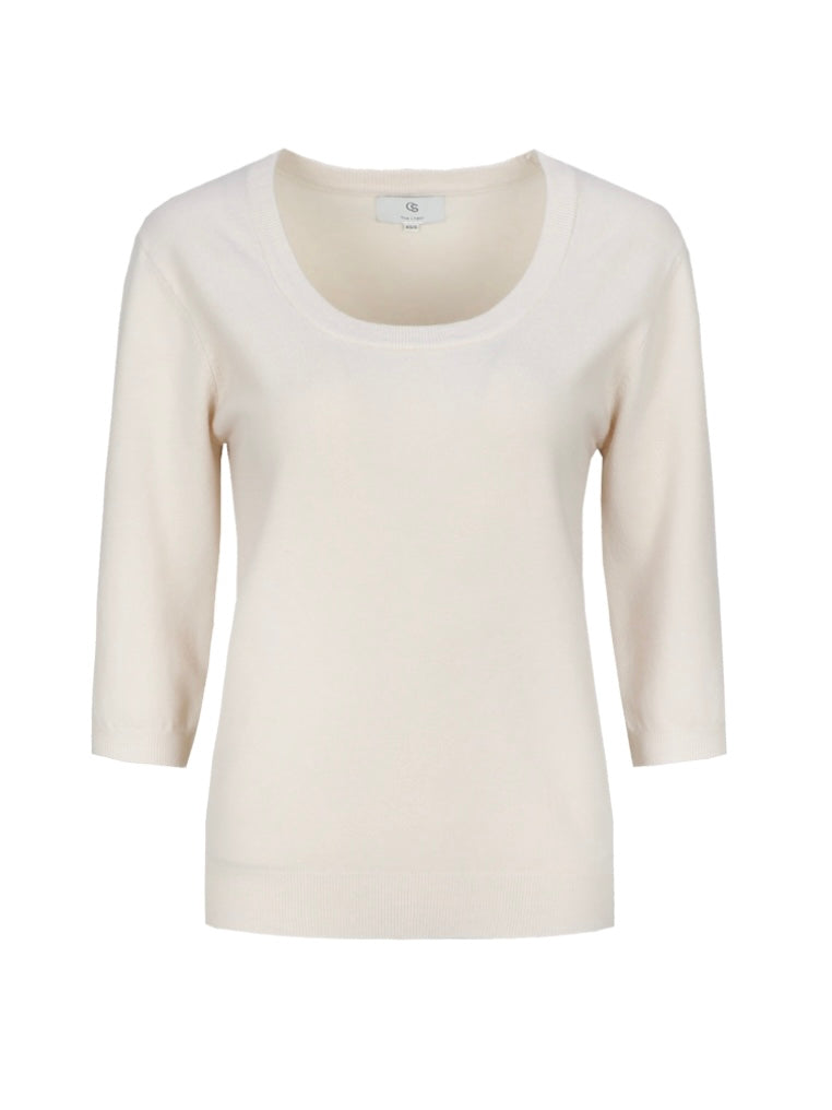 CS The Label trui met ronde hals, gebreide sandkleur, driekwart mouwen