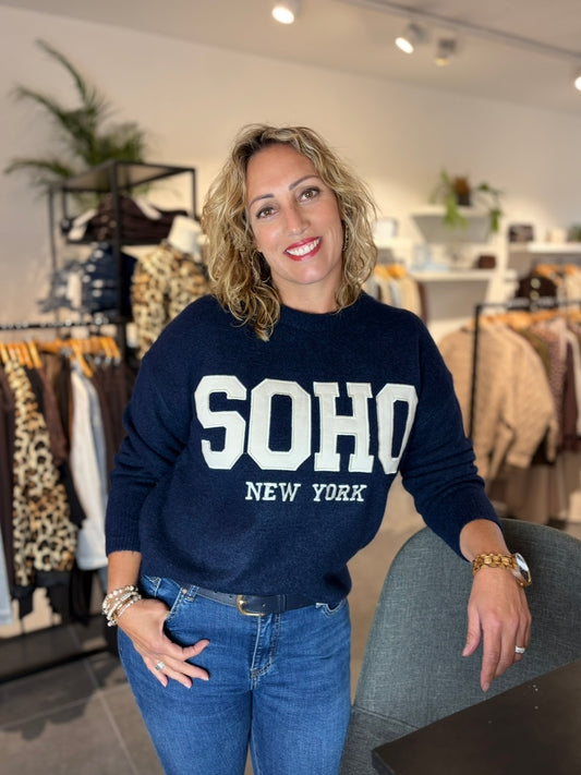 Flamant Rose trui SOHO blauw/offwhite