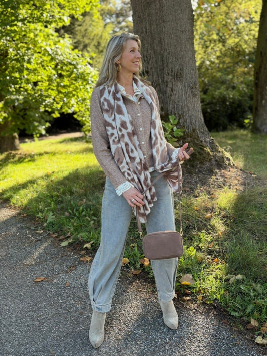 Moocci vest parelknoop bruin/beige melange