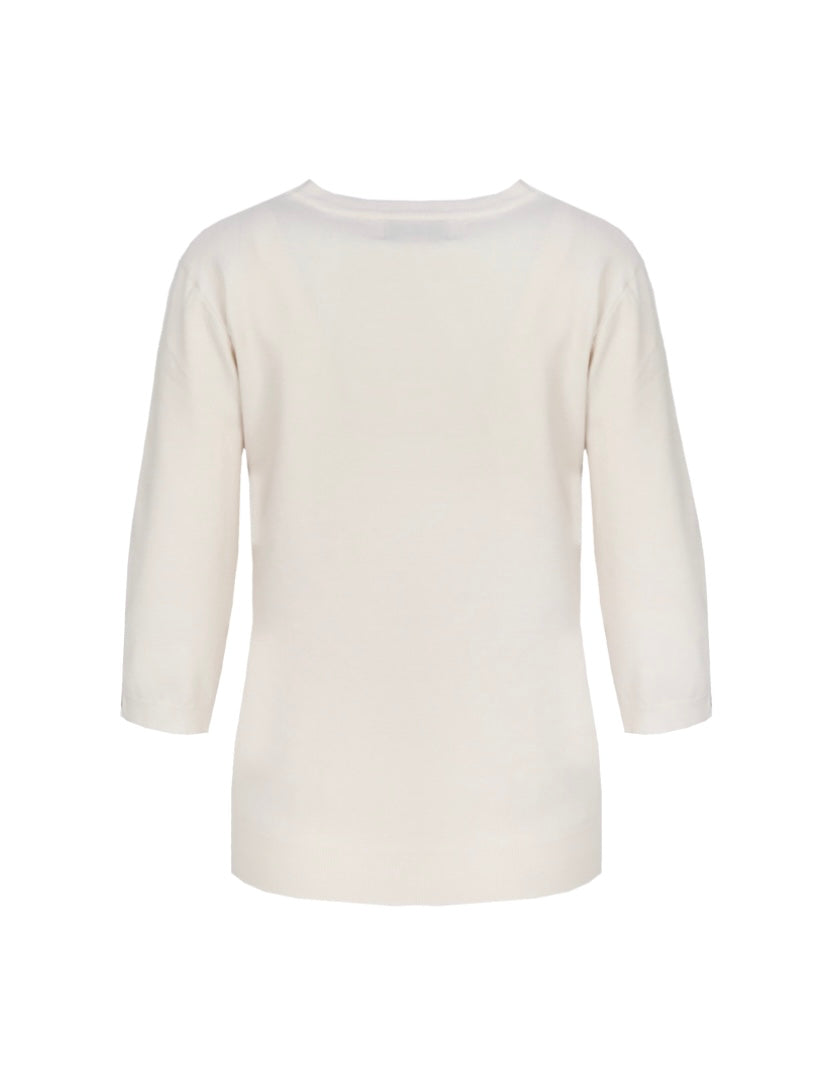 CS The Label trui achterzijde, gebreid met ronde hals, zandkleur, driekwart mouwen