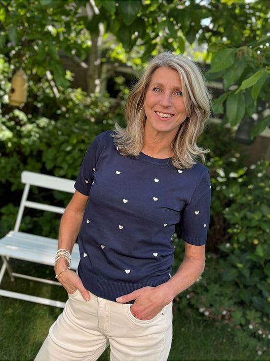 By Clara trui KM hartjes donkerblauw/zand