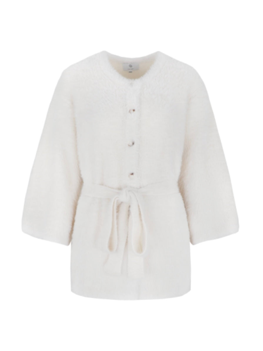 CS The Label wit wollen vest met ronde hals, knopen en taillekoorden