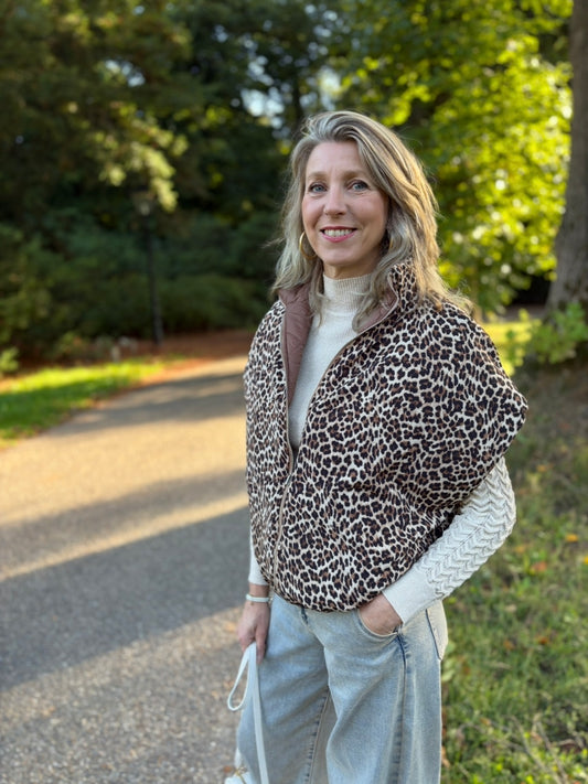Reversibel bodywarmer bruin/animalprint