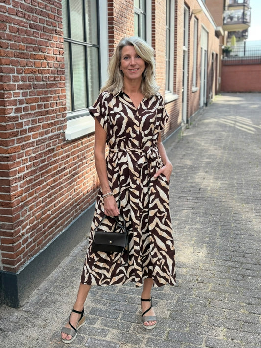 Exquiss's jurk print bruin/zand