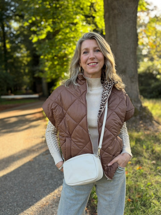 Reversibele bodywarmer bruin leopard