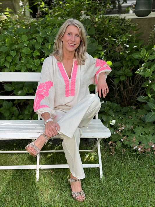 JS Millenium top Ibiza beige/fluor pink