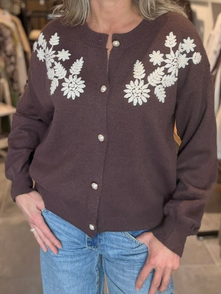 Jolio & Co veste borduur bruin/ecru