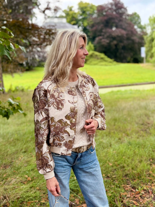 Papillone bomber bloem bruin/goud