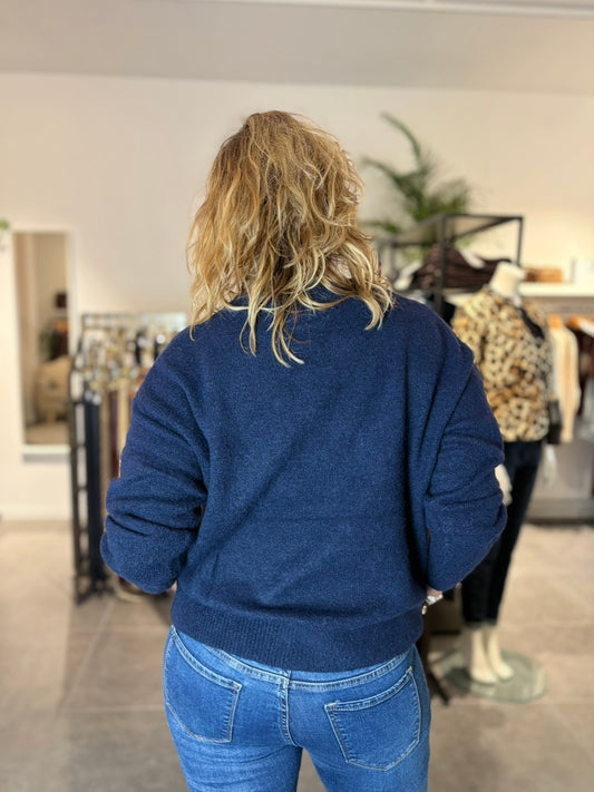 Flamant Rose trui SOHO blauw/offwhite