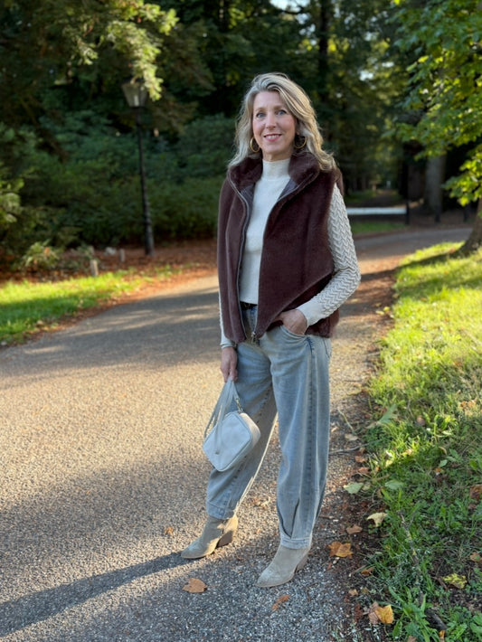 Gilet imitatiebont Bruin