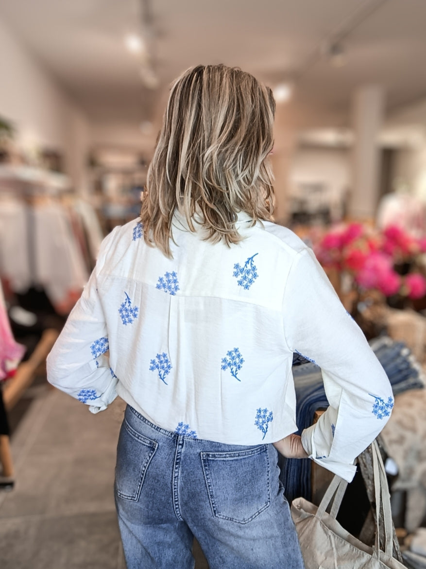 Emma Ella blouse borduur offwhite/blauw