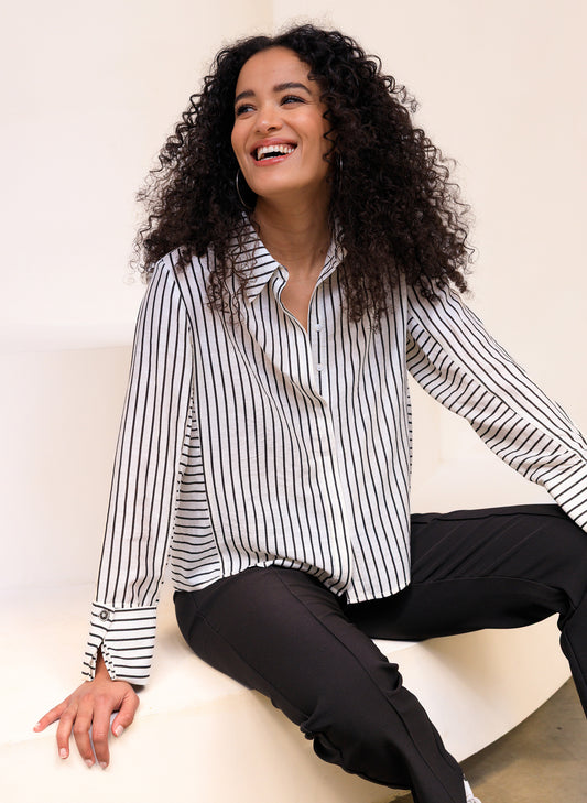 Ivy Beau blouse Syra streep zwart wit